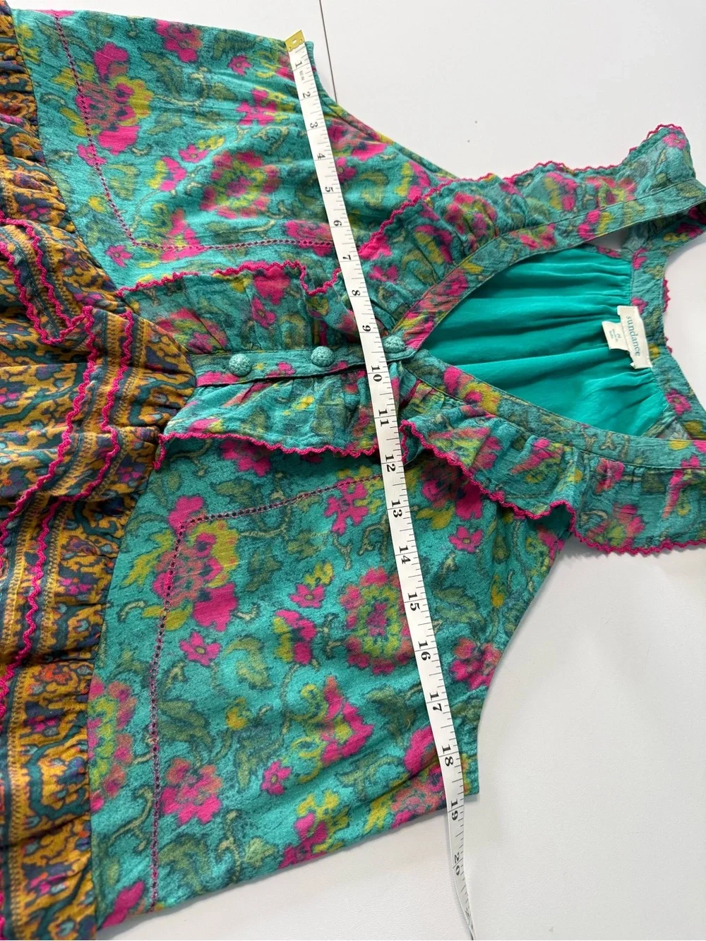 Sundance Dalis Ruffles Sleeveless Midi Dress Teal Turquoise Floral V Neck Size M